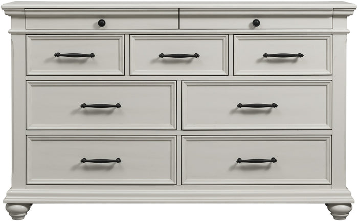 EMERSEN White 62" x 80" Height Dresser & Mirror with Jewelry Drawers