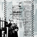 Events of the Week by Dada - a radio listings column, hazard stripes and a cut-out man kept in greys