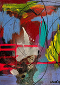 Expansion 1 by Laura Notari - black circles over blue, red, teal and yellow with gold glitter