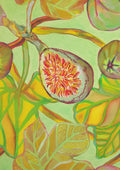 Fico porpora by Maria Emanuela Fiori - a halved fig among ochre leaves on a pale green ground