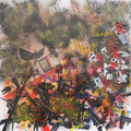 Flight 453 by Dada - a cut-out man in bat wings drifting through grey spray above a wreck of torn paper