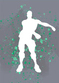 Silhouette of a dancing Fortnite character with green splatter background on the Gamer Plakat poster.