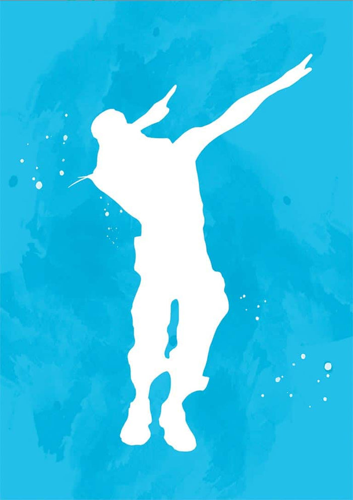 Silhouette of a dancing figure on a blue background, featured on the Fortnite Dance No 03 Gamer poster.