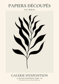Minimalist black leaf illustration on cream background with French art-inspired text, perfect for modern wall decor.