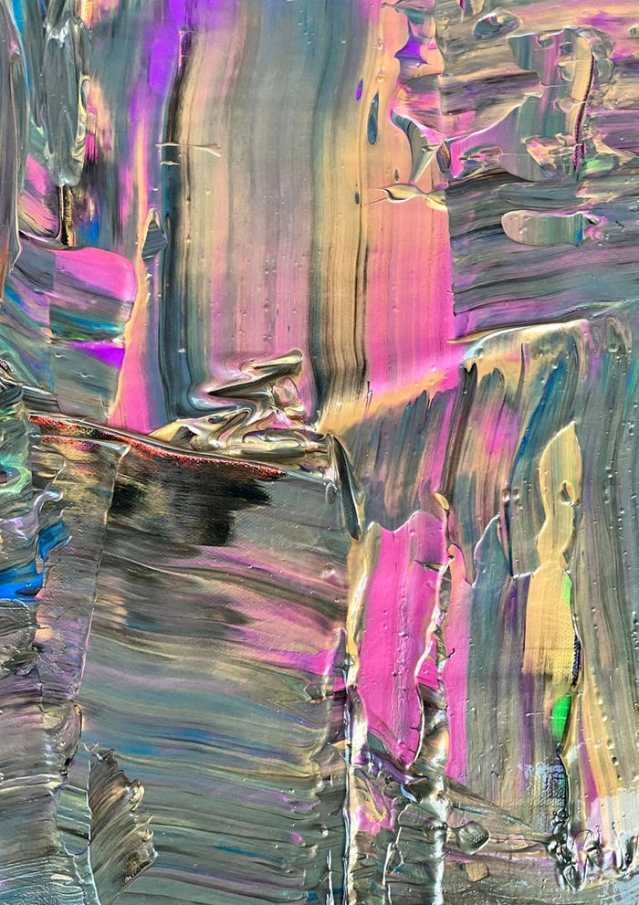 Friendship by Maria-Tia - vertical streaks of hot pink, violet and grey paint