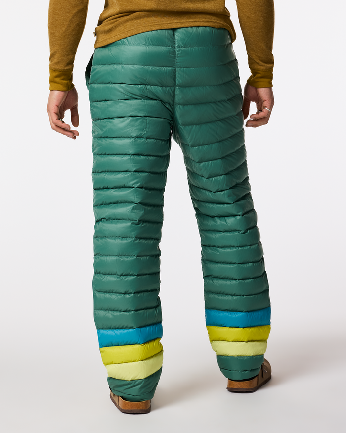 Fuego Down Pant - Men's, Juniper Stripes, Model Luke