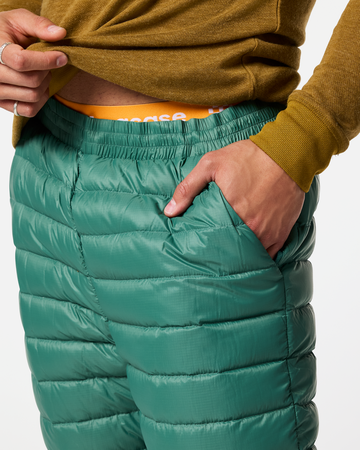 Fuego Down Pant - Men's, Juniper Stripes, Model Luke