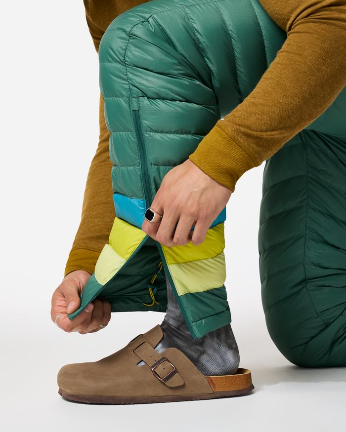 Fuego Down Pant - Men's, Juniper Stripes, Model Luke