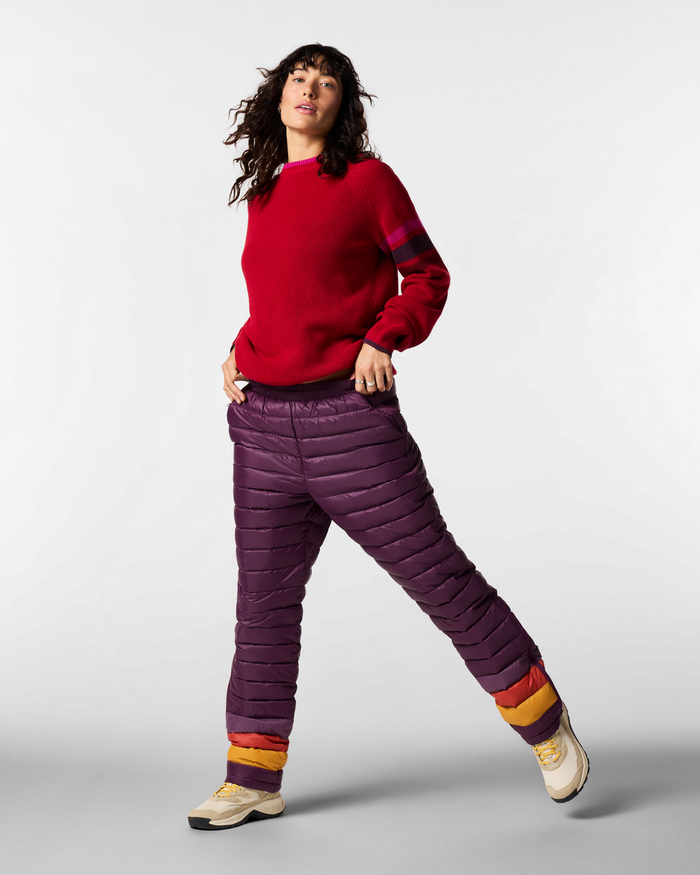 Fuego Down Pant - Women's, Acai Stripes, Model Lola