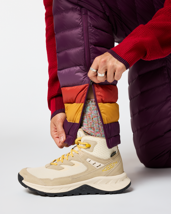Fuego Down Pant - Women's, Acai Stripes, Model Lola