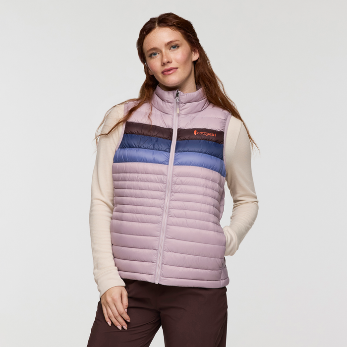 Fuego Down Vest - Women's, Quartz Stripes, Model Caitlyn
