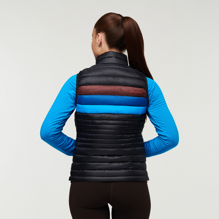 Fuego Down Vest - Women's, Black/Chestnut Stripes, Model Aya