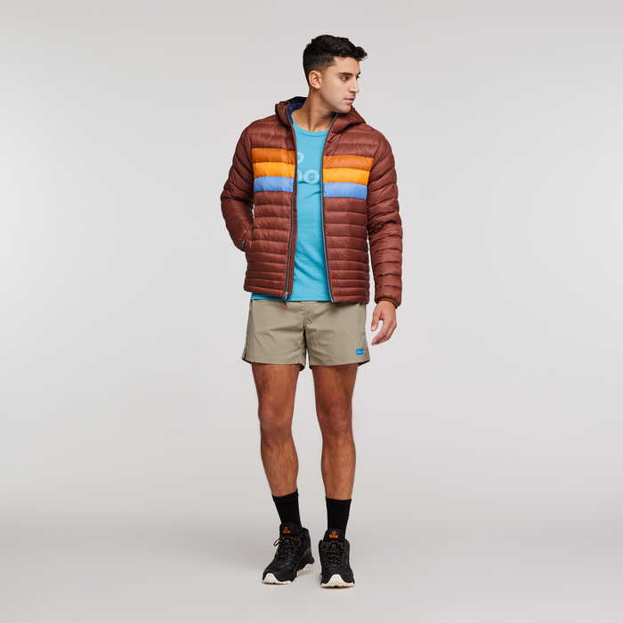 Fuego Hooded Down Jacket - Men's, Acorn Stripes, Model Munther
