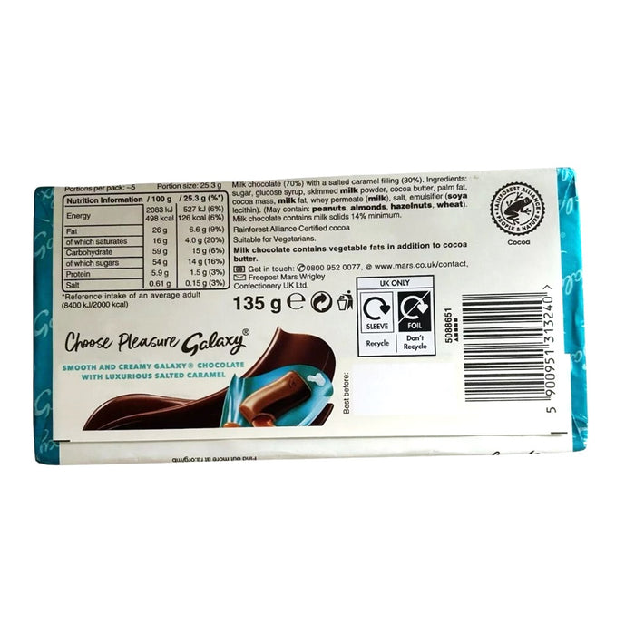 Galaxy Salted Caramel Chocolate Bar 135g