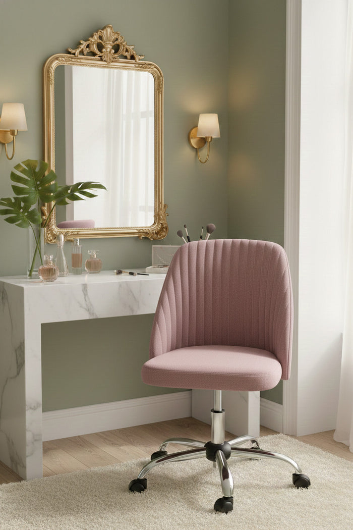 GEISHA Pink Linen 26" Wide Adjustable-Height Swivel Chair