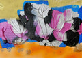 Gheisha Tree by Maria-Tia - pink, black and silver leaves with raised veins on orange and gold