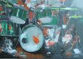 Green Drum Kit by Ritta Henriques Jorge - an emerald green drum kit with lime green cymbals on a slate grey ground