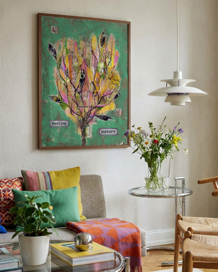 Healing Nature by Enikő Marosváry-Kramcsák framed in a bright living room