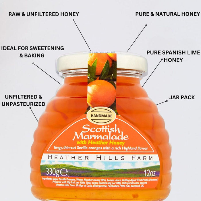 Heather Hills Farm Scottish Marmalade with Heather Honey Fruit Jam 330g