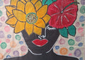 Hibiscus crown by Naïve Art by YLR - a yellow flower and a red hibiscus above a silver-drawn silhouette