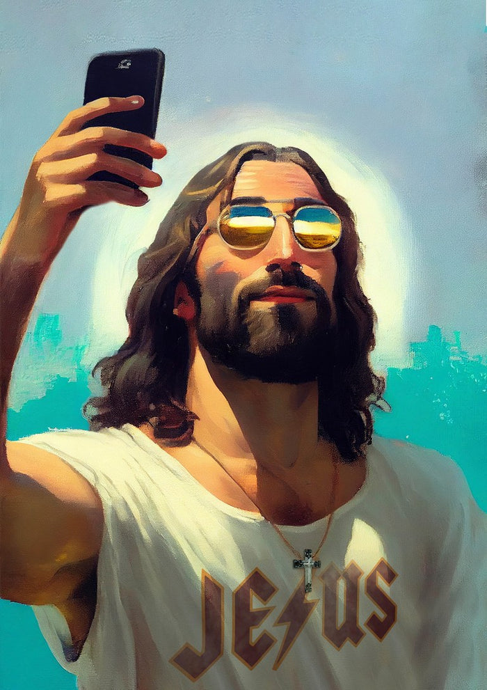 I am Jesus by Dikhotomy — Jesus taking a selfie in mirrored sunglasses