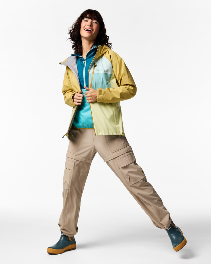 Impermeo 3L Hooded Shell Jacket - Women's, Husk/Honeydew, Model Lola