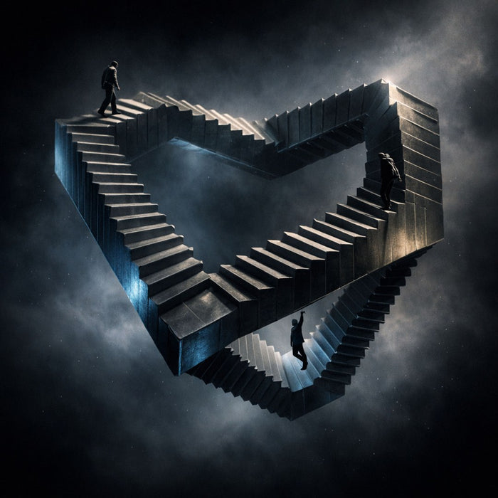 Infinite Passage by Devour Art - an impossible staircase looping in mid-air with three small climbers