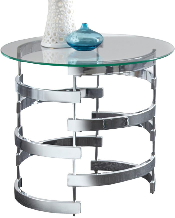 JAIK Chrome Metal & Clear Glass 23" Wide Round End Table