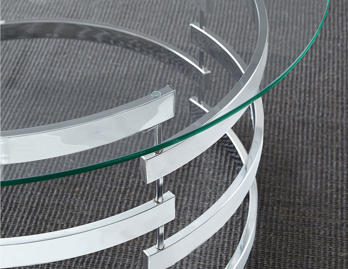 JAIK Chrome Metal & Clear Glass 23" Wide Round End Table