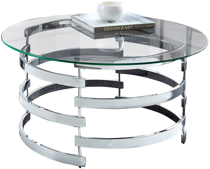 JAIK Chrome Metal & Clear Glass 35" Wide Round Coffee Table