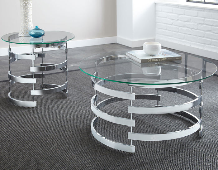 JAIK Chrome Metal & Clear Glass 35" Wide Round Coffee Table