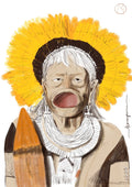 Juruna by Monyuri - portrait of an Indigenous elder with a lip plate and a yellow feather crown