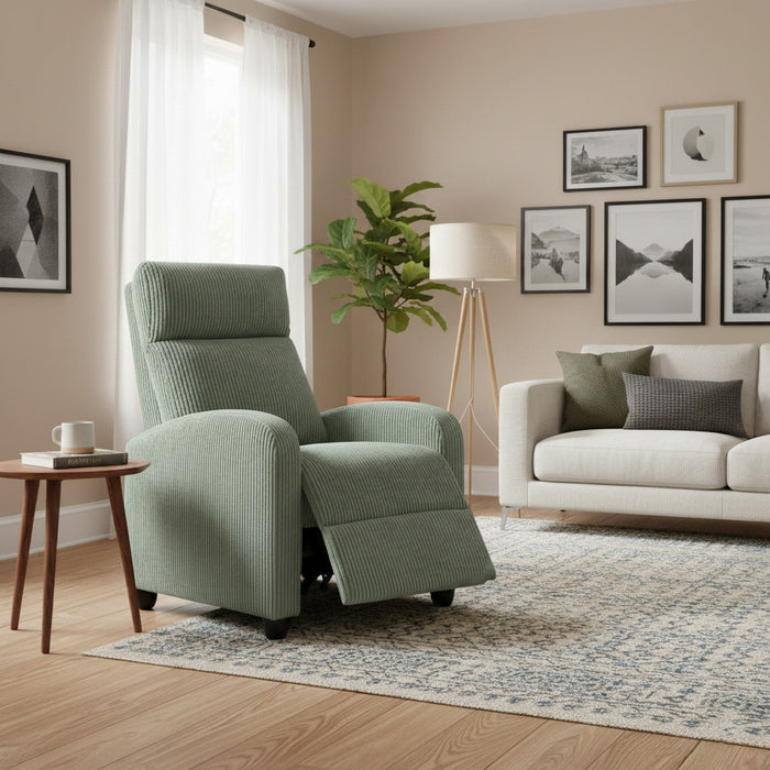 KENNEDALE Green Corduroy 27" x 40" Height Push-Back Recliner Chair