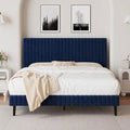 KERMIT Dark Blue Velvet 43" Height Platform Bed