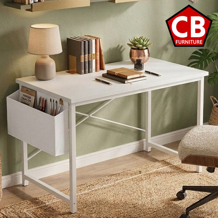 KESNER White 32" Wide x 20" Depth Desk with Storage (RTA)