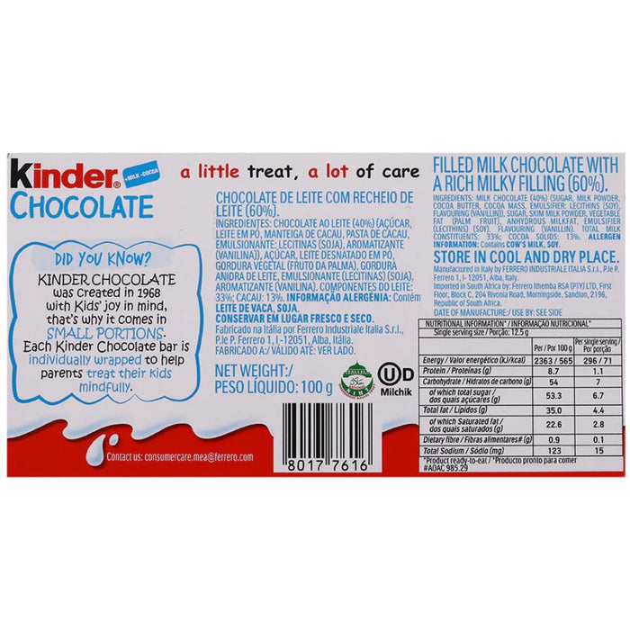 Kinder Chocolate Small Bars Multipack 8 x 12.5g (100g)