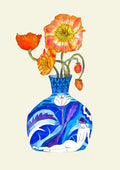 Laides Poppy by Marjorie Salvagni - orange poppies in a cobalt vase painted with a reclining figure