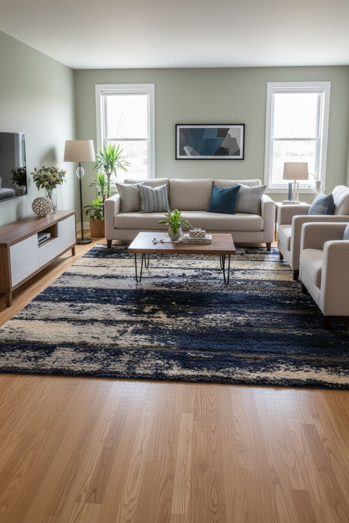 LEGION Dark Blue 5' x 8' Luxury Area Rug
