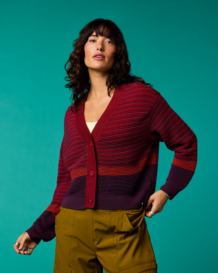Libre Cardigan - Women's, Crimson/Acai, Model Lola