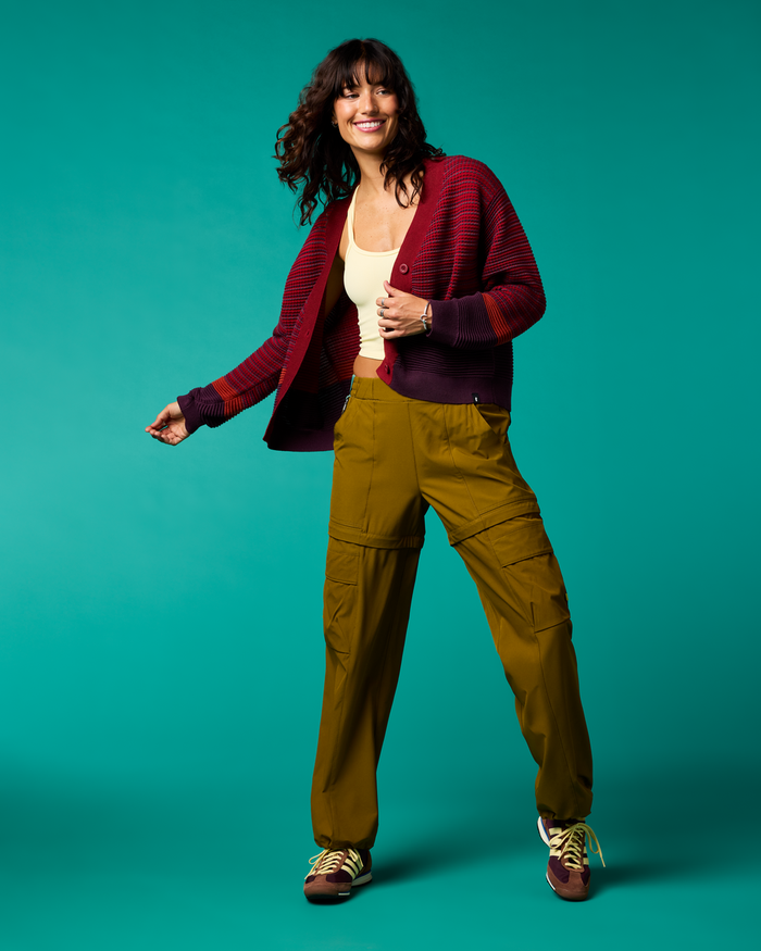 Libre Cardigan - Women's, Crimson/Acai, Model Lola