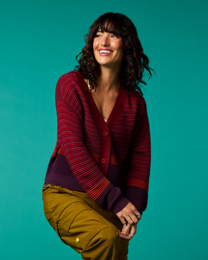 Libre Cardigan - Women's, Crimson/Acai, Model Lola