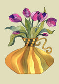 Lilac tulips by Marjorie Salvagni - magenta tulips in a golden chequered vase