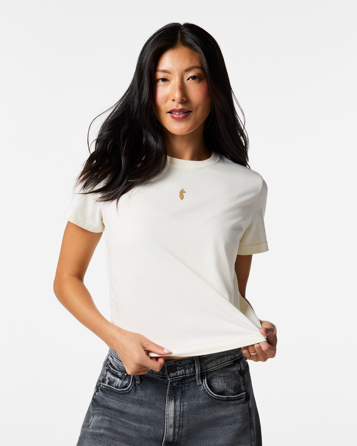 Llama Icon T-Shirt - Women's, Bone, Model Tiff