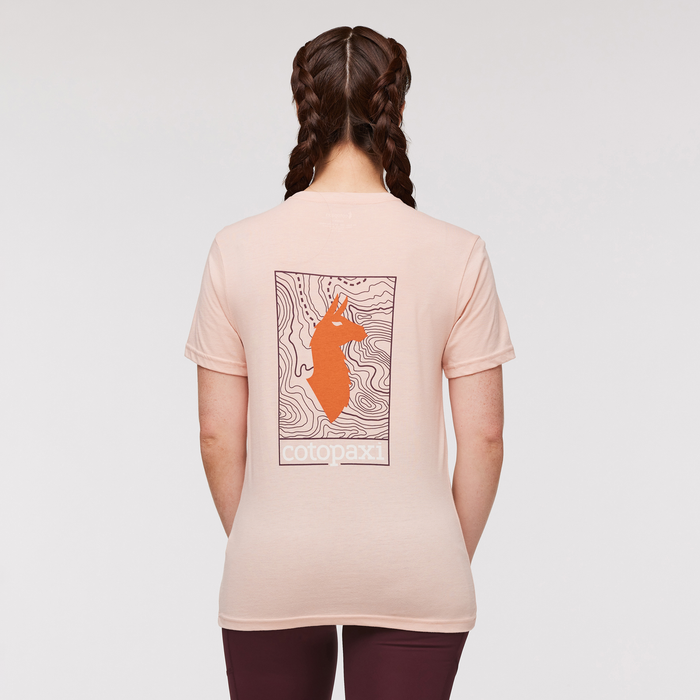 Llama Map Organic T-Shirt - Women's, Rosewood, Model Aya