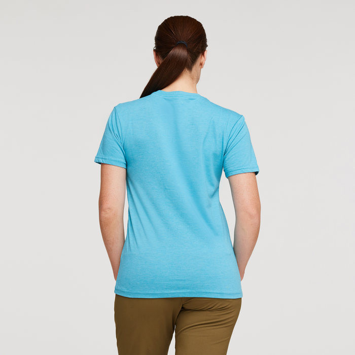Llama Sequence Organic T-Shirt - Women's, Poolside, Model Aya