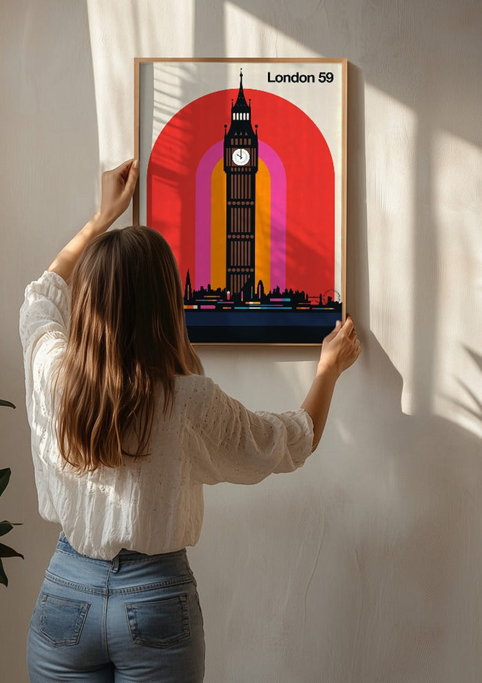 London 59 by Bo Lundberg being hung on a sunlit wall