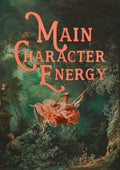 Main Character Energy by Jonas Loose - coral capitals over a green rococo garden scene with a woman on a swing