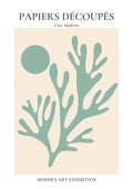Abstract green coral and sun design inspired by Matisse, with French text on a modern art exhibition poster.