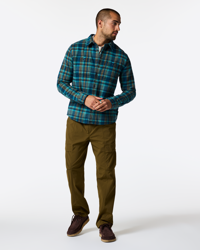 Mero Organic Flannel Shirt - Men's, Indigo Plaid, Model Dale
