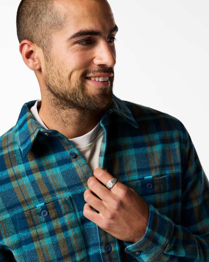 Mero Organic Flannel Shirt - Men's, Indigo Plaid, Model Dale